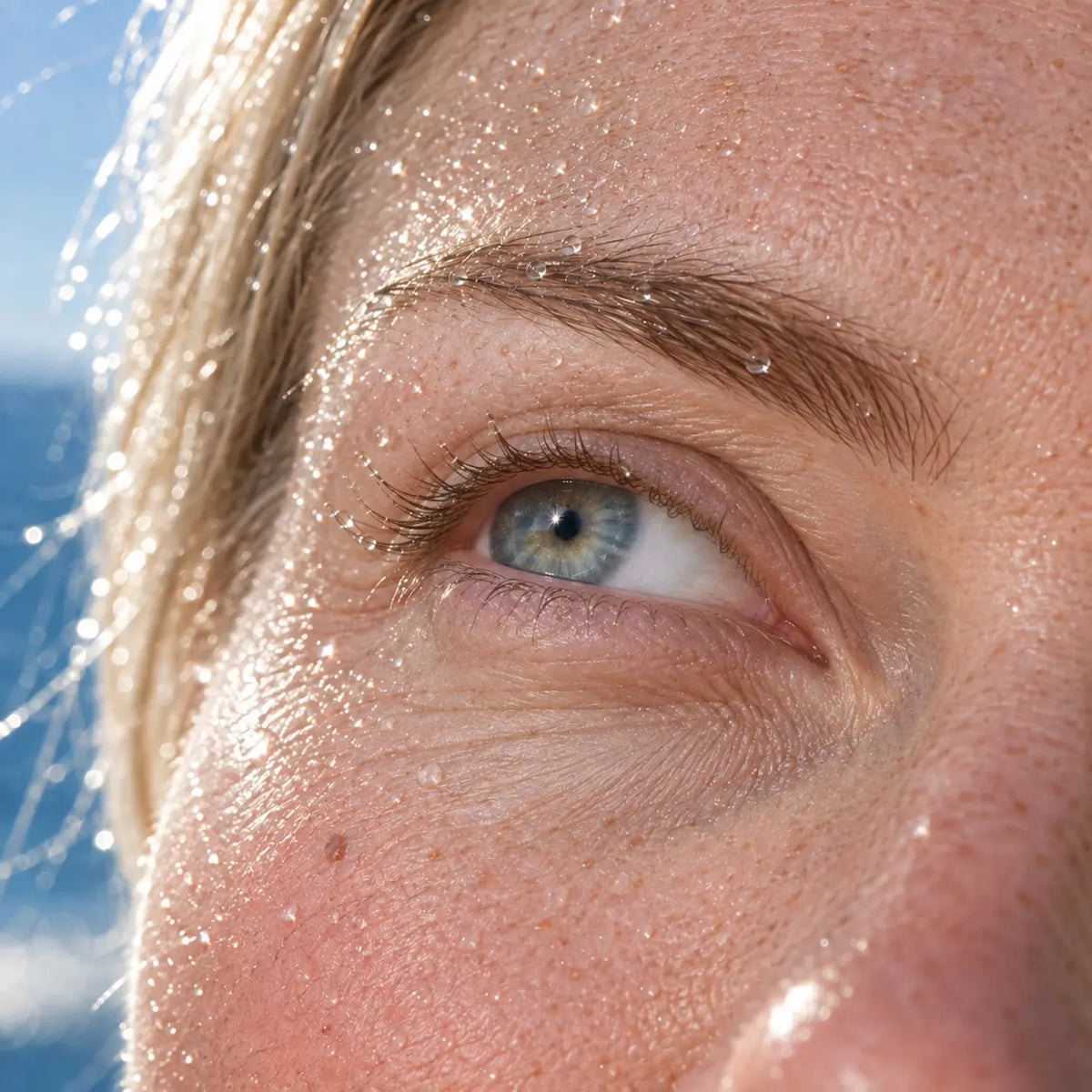 Micro-gouttelettes de Brume Prébiotique Glimoir sur les cils et le contour de l'œil, fraîcheur immédiate
