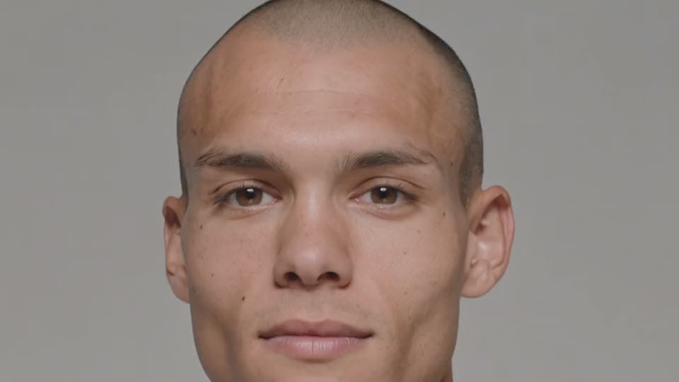 Vidéo gros plan sur le regard d'un homme au crâne rasé, zoom progressif illustrant la zone contour des yeux ciblée par les patchs anti-fatigue Glimoir